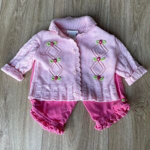 Baby Togs Vintage Baby Girl 3-6 month Pink Sweater Set Pants Cottage Girly Retro